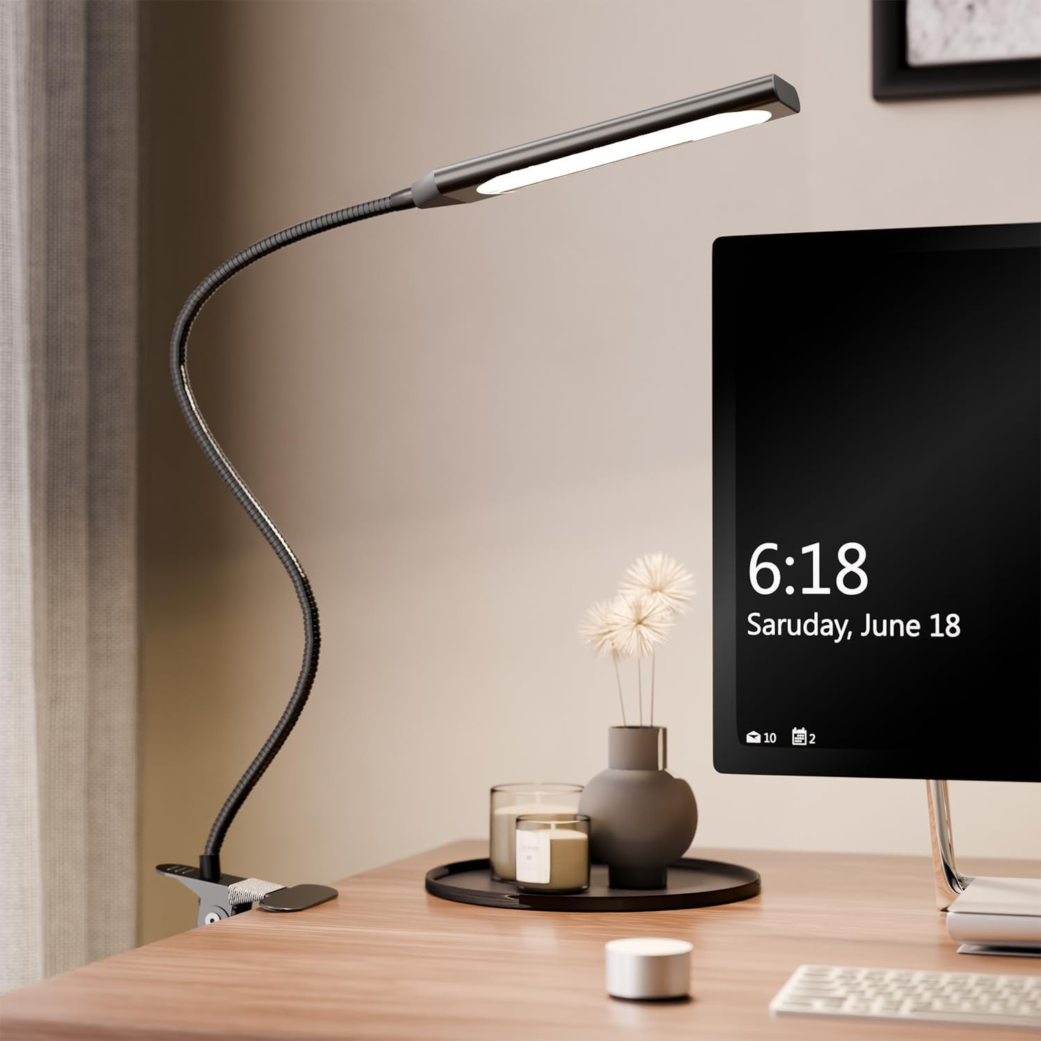 Clip On LED Desk Lamp with 3 Color Modes & 14 Dimmable Brightness Levels in Black-image