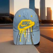 Vintage 1990  s Y2K Nike Swoosh Running Paint Colors Child  s Blue Baseball Cap