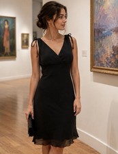 VTG 90s Giorgio Fiorlini Black Cocktail Dress M/8 Sleeveless Flutter Hem Evening