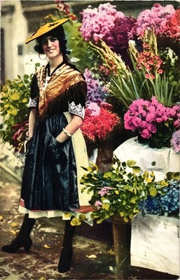 Vintage Postcard Nice Marchande De Fleurs French Flower Seller Colorful