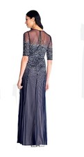 NEW Adrianna Papell Illusion Sequin Mesh Gown Size 8 Blue Silver