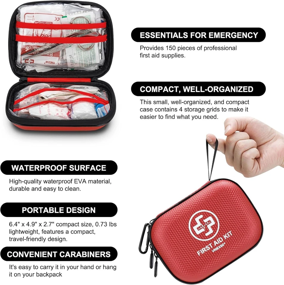 Mini First Aid Kit - 150 Piece Small Waterproof Hard Shell Medical Kit for Home, - Image 4 of 4
