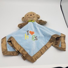 Carters Monkey Security Blanket I Love Hugs Rattle Blue Brown New NWT