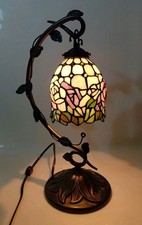 Tiffany Style Table Lamp Purple  & Pink Stain...