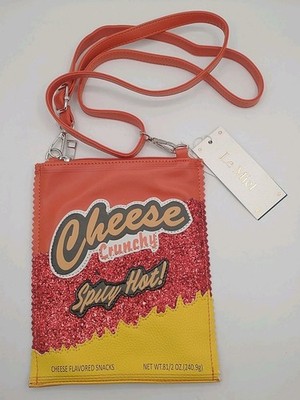 Le Miel Cheese Crunchy Spicy Hot Crossbody Purse Snack Bag Chip Red Glitter NEW
