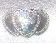 Nocona Triple Heart Buckle Fully Engraved Crystal Edge Belt Buckle Great Vintage