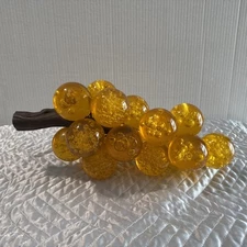 Vintage MCM Orange Amber Large Lucite Cluster Of Grapes On Driftwood 14”