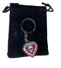Skull Heart Keychain Gothic Floral Keyring Gift w/ Pouch Box