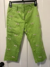 Vintage Lilly Pulitzer Pants Women  s 2 Green Pink Dragonfly Embroidered Prints