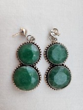 Emerald Green Stones In 925 Sterling Silver Earrings