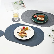 Oval Table Mats Set of 6, Faux Leather Placemats, Heat Resistant Waterproof...