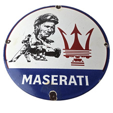 Vintage Maserati Sports Car Sign - Auto Service Dealer Gas Porcelain Sign