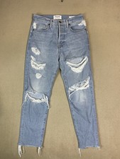 Frame Denim Jeans Womens 24 Blue Le Original Distressed Raw Hem Straight Leg