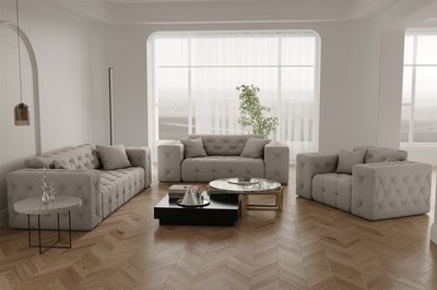 Sofaset Designersofa CHANTAL 3-2-1 in Stoff Opera Velvet Cream