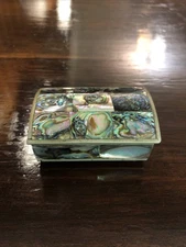 Mexican Alpaca Silver & Abalone Trinket Box wood lined