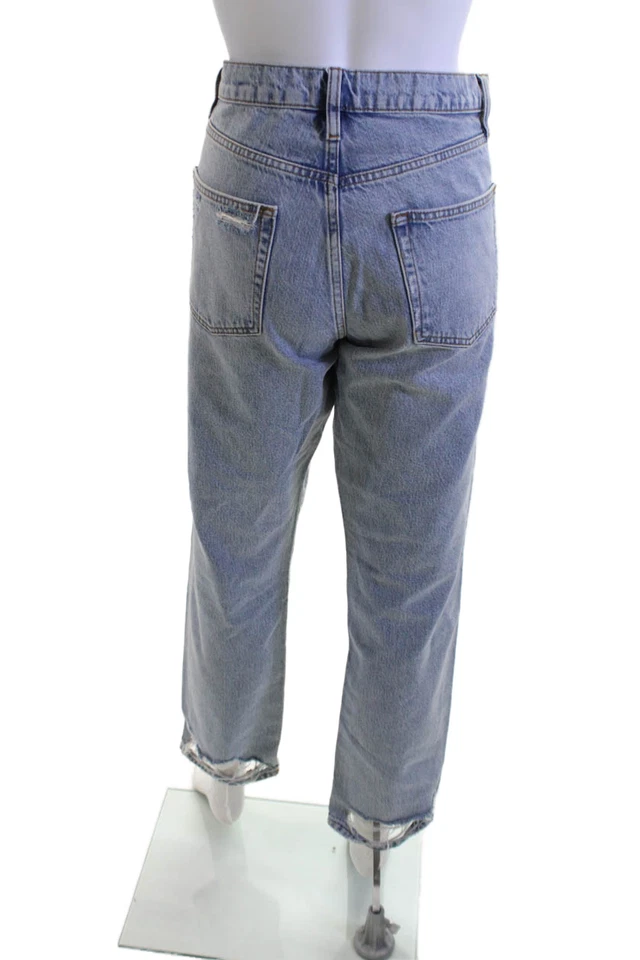 Pantalones de mezclilla de tiro alto montura unisex recortados rectos azul claro talla 28 Foto 3 de 4