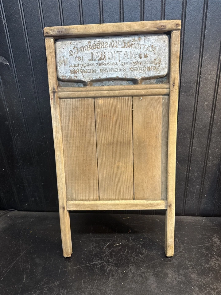 Lavabo de metal y madera vintage National Washboard Co. n.º 181 circa 1915 Foto 3 de 4