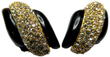 CHRISTIAN DIOR Sparkling Ice Crystal Black Vintage Clip Earrings