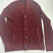 Men  s Express Collared Cardigan Maroon Sweater L