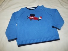 JANIE AND JACK VTG Boys 18-24 HTF AIRPLANE 100 Cotton Sweater Blue Bi pLane