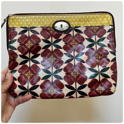 Fossil Key Per Retro Coated Canvas Floral Print Tablet IPad Zip Up Case Pouch