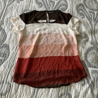 Women s Colorblock Round Neck Cap Sleeve Sheer Chiffon Blouse S Multi