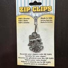 Vintage Zip Clips Pewter Angel Zipper Charm Pull USA Made Jewelry NOS