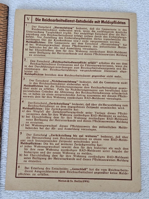 G.I. Bring Back Ephemera 1930's German RAD Service Book for Women Members
