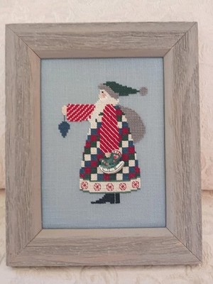 Santa Gatherings Folk Art Finished Framed Christmas Cross Stitch Art w Sleigh Bu