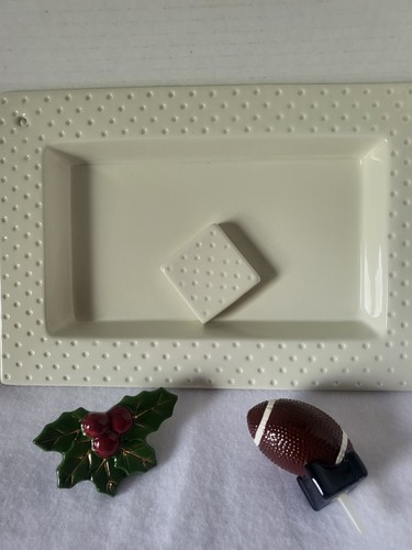 Nora Fleming Rectangle Platter with 2 Charms and Napkin Charm Weight Swiss Dot