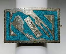 VINTAGE CRUSHED TURQUOISE BELT BUCKLE WITH NO MARKINGS