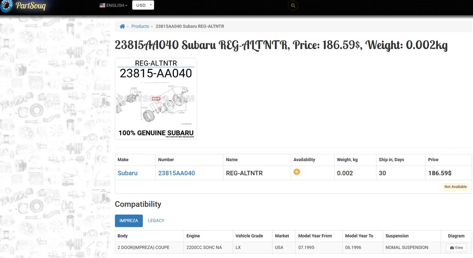 23815AA040 电压调节器,ALTERNATOR SUBARU impreza legacy 93-97 正品 — 第 3/3 张图片