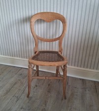 Vintage Heart‑Back Wooden Chair with Cane Seat – Sanded Ready to Paint/Restore