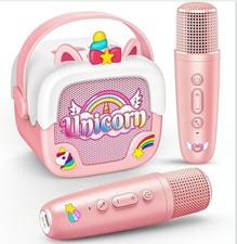 Mini Karaoke Machine Unicorn Portable Kids Girls Bluetooth Speaker w/Dual Mics