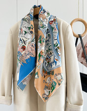 100 Twill Silk Square Scarf Women Wrap 88X88cm Trojan Horse Print Bandana Shawl