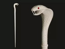 "Hand-Carved Cobra Snake Walking Stick - Designer Wooden Cane"