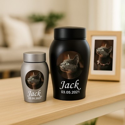 Custom pet photo urn for dogs ashes, personalized dog memorial cremation urn