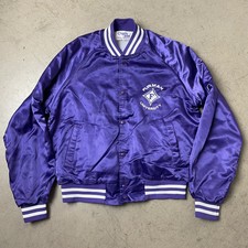  M 1990s Chalk Line Furman University College Satin Bomber Jacket Purple