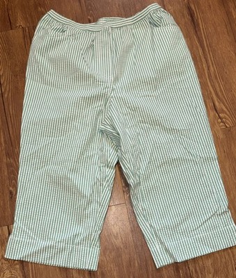 Quacker Factory Seersucker Capri green /white pockets - M  NWOT (7)