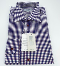 Eton Dress Shirt Mens L 16 - 41 Purple Check Poplin Contemporary Fit Button Up