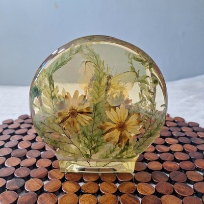 Vtg Lucite Butterfly Floral Napkin Holder Yellow 70's Mail Organizer Retro 