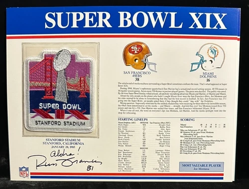 Russ Francis Signed 9x12 Willabee & Ward Super Bowl XIX Patch Card 49ers