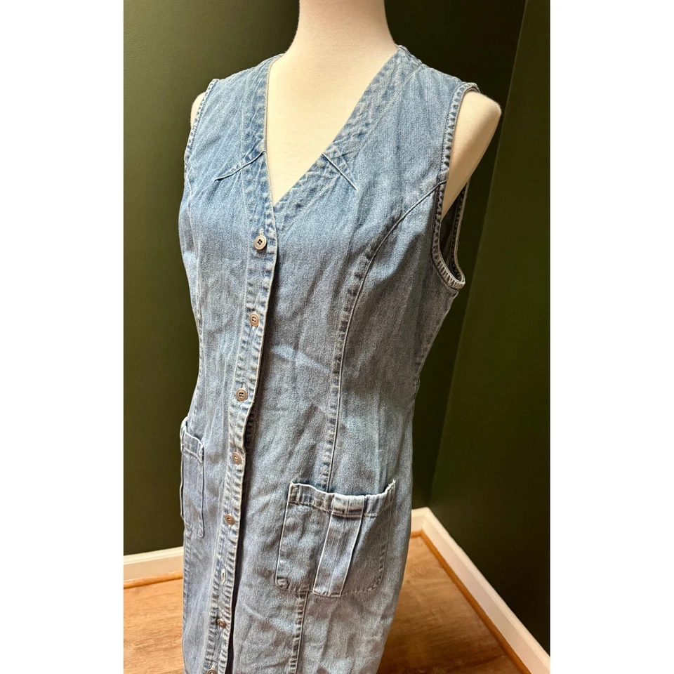 Maxi Vestido Para Mujer Vintage Desteñido Glory Denim Sin Mangas Botón Delantero Talla 14 Foto 4 de 4