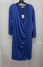 Calvin Klein Womens Lapis Blue 3/4 Sleeve Front Zip Wrap Dress Size 2X