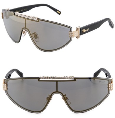 CHOPARD Black Gold Mirrored Crystal High Jewelry SCHF09S Wrap Sunglasses F09S