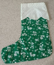VTG Green/White Christmas Stocking Snowflakes Snowmen Design Ships For Free 