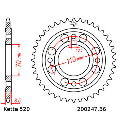 Kit Catena Honda CB 400 N 81-82 Catena DID 520 VX2 100 Aperto 16/36 - Picture 3 of 4