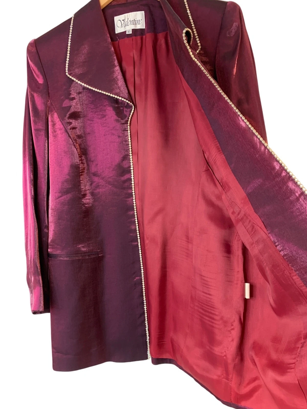 Blazer San Valentino raso fucsia linea lunga aperto davanti Cardi strass 10 RA10084