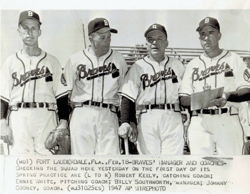 1947 Press Photo Boston Braves Baseball Coaching Staff at Spring Training Camp - Picture 1 of 2