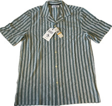 Original Penguin Button Shirt Mens Size S Green White Stripes Short Sleeves